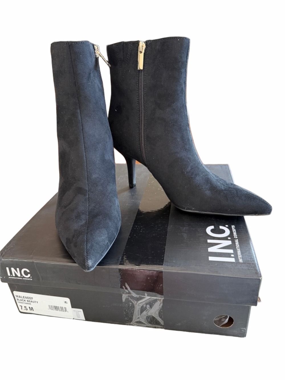I.N.C. Black Microsuede Pointed Toe Stiletto Ankle Booties 7.5 NWT